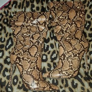 Snake skin mid calf boots